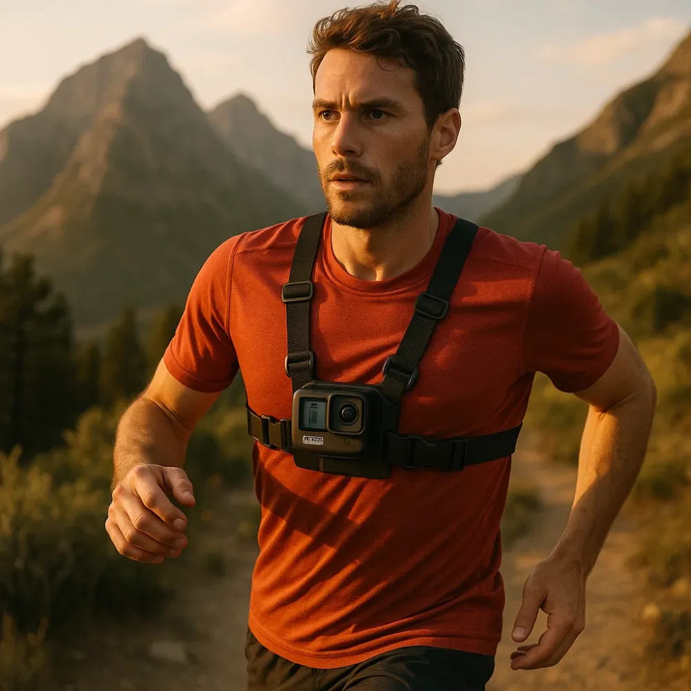 Човек с монтирана камера на гърдите