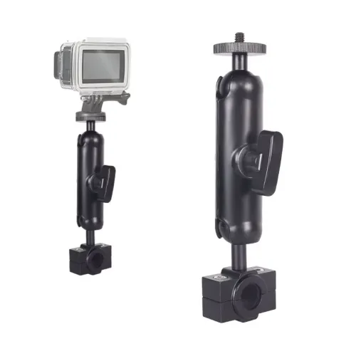 Универсална алуминиева стойка с 360° сферична глава за GoPro, Insta360 и смартфони – Здраво закрепване към огледало и тръби (9-15 мм)