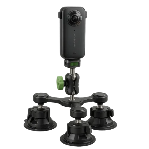 Вакуум стойка с 3 вендузи за кола – за GoPro/Insta360/DSLR (1/4", сферична глава)