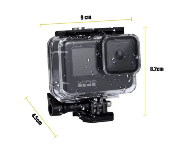 Водоустойчив калъф за GoPro с размери.